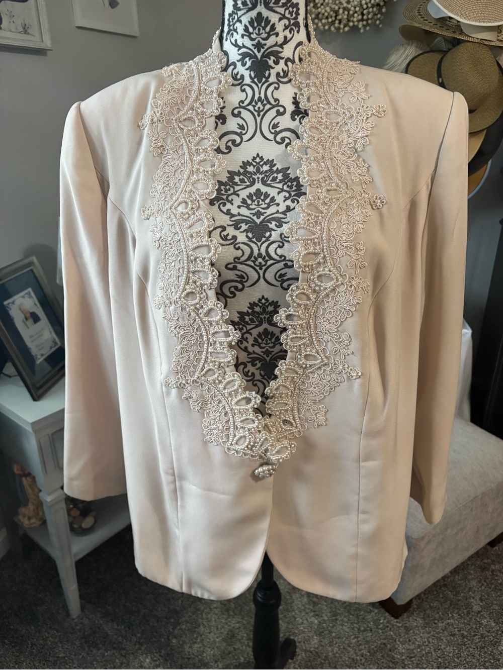Women's Cream Embellished Open-Front Jacket